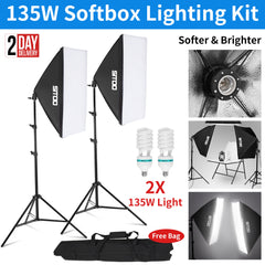2×135W Softbox Lighting Kit Photography Continuous Soft Box Light Stand Studio