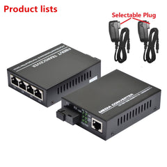 10/100/1000Mbps 1Port and 4Ports Ethernet to Fiber Optic Media Converter Single Mode 4 RJ45 and 1 SC Fiber Port