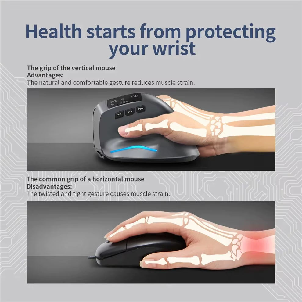 Wireless Gaming Mouse Rechargeable Bluetooth Mouse with LED Screen 2.4Ghz/Bluetooth,3200Dpi Wireless Gaming Mouse for Laptop,Pc