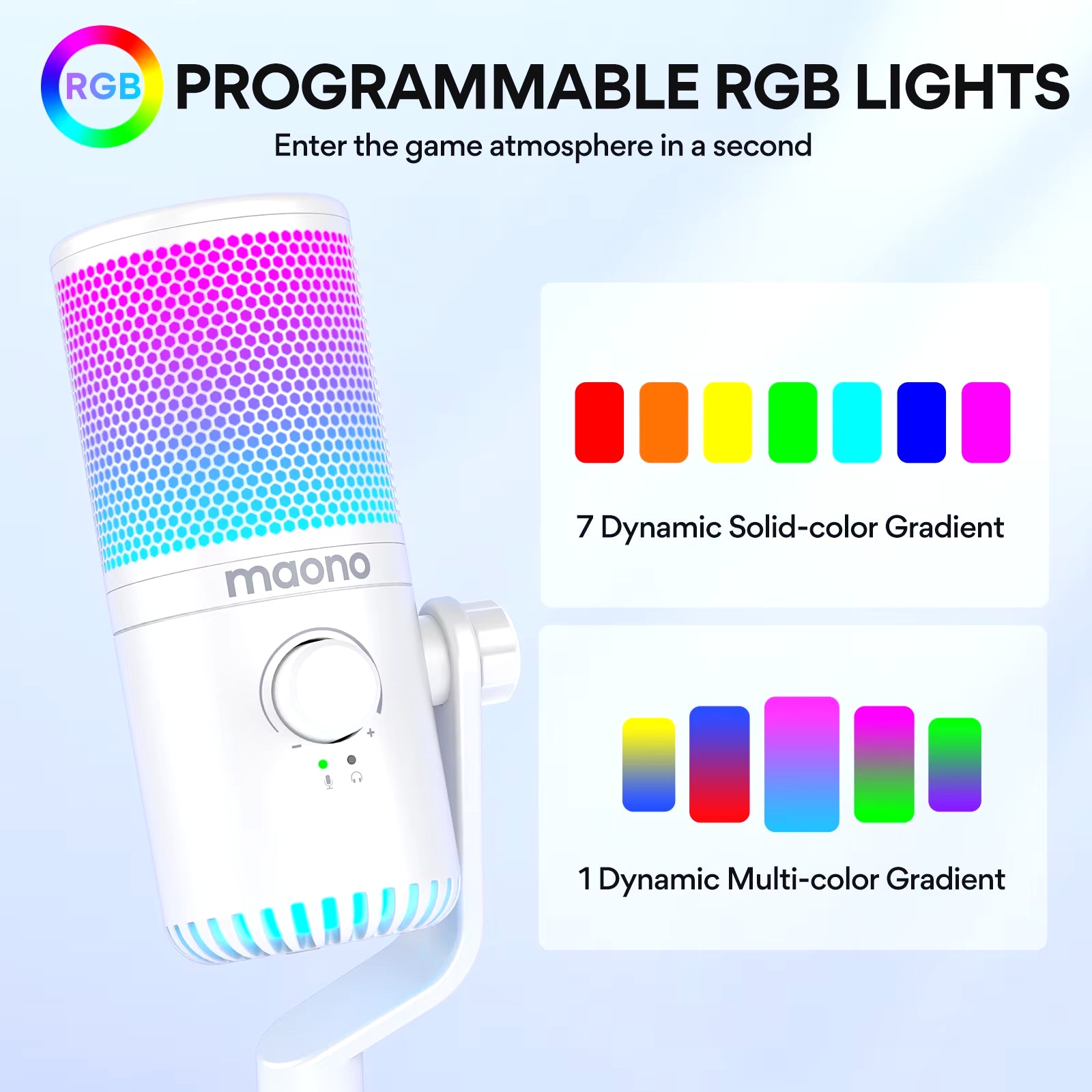 Maono DM30 RGB USB Microphone RGB Gaming Microphone Computer Mic USB Gaming Mic with Mic Gain and RGB Lighting for Pc,Phone