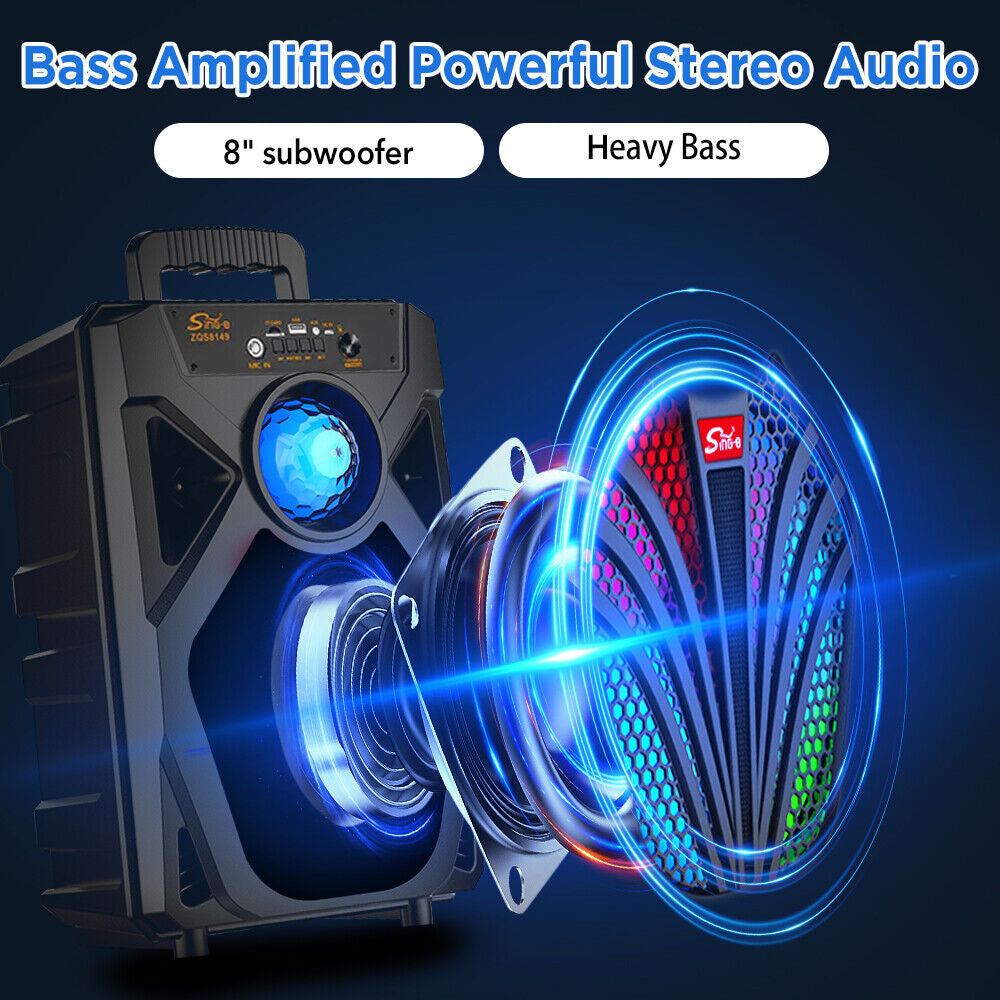 Wireless Portable Bluetooth Speaker Heavy Bass Sound System Party Subwoofer +Mic