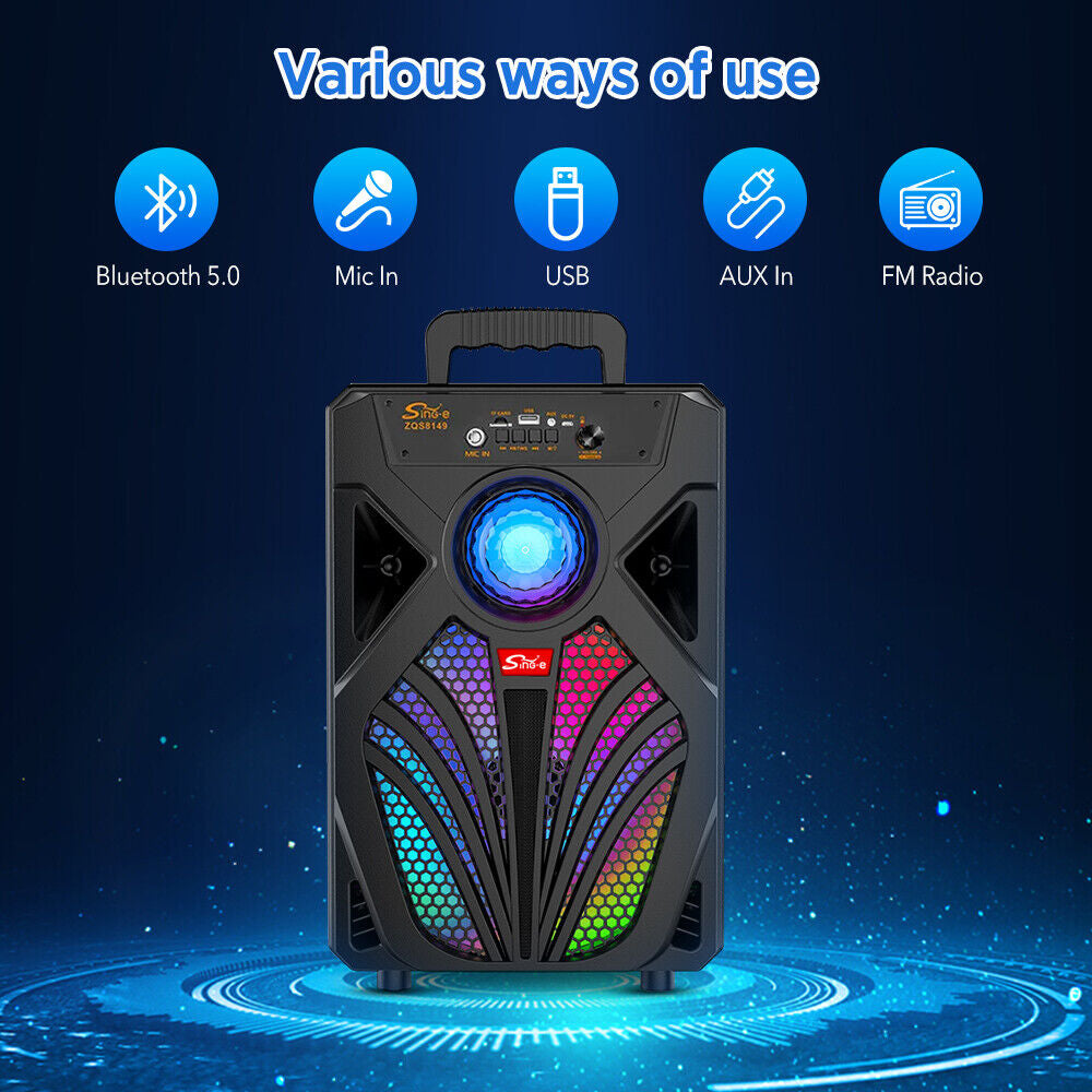 Wireless Portable Bluetooth Speaker Heavy Bass Sound System Party Subwoofer +Mic