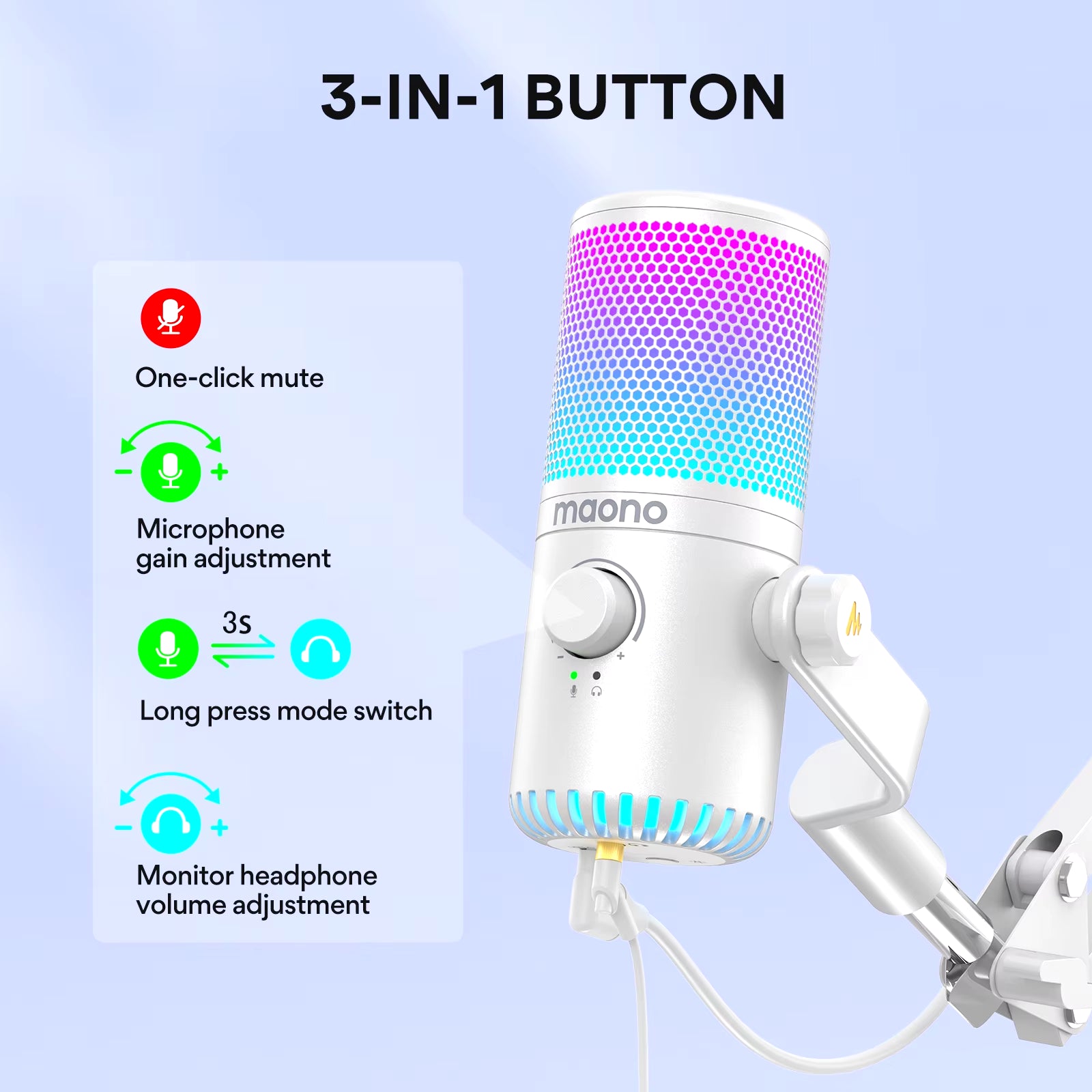 Maono DM30 RGB USB Microphone RGB Gaming Microphone Computer Mic USB Gaming Mic with Mic Gain and RGB Lighting for Pc,Phone