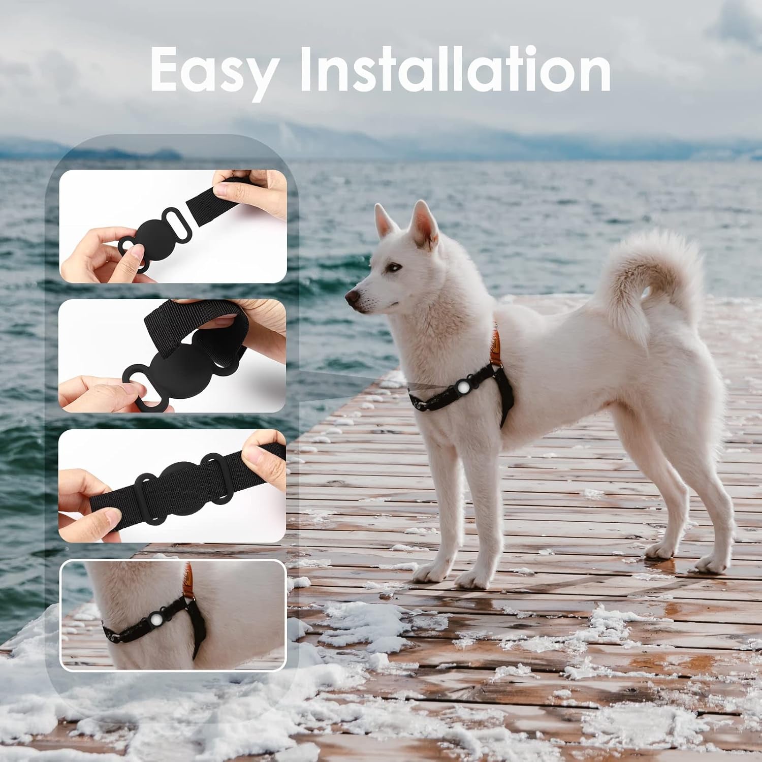 Airtag Dog Collar,Silicone Case for GPS Tracking Finder,Protective Cover Compatible with Apple Airtag,Safety and Anti-Lost,Dog Collar Cat Loop Holder Pet Accessories (Black-Black)