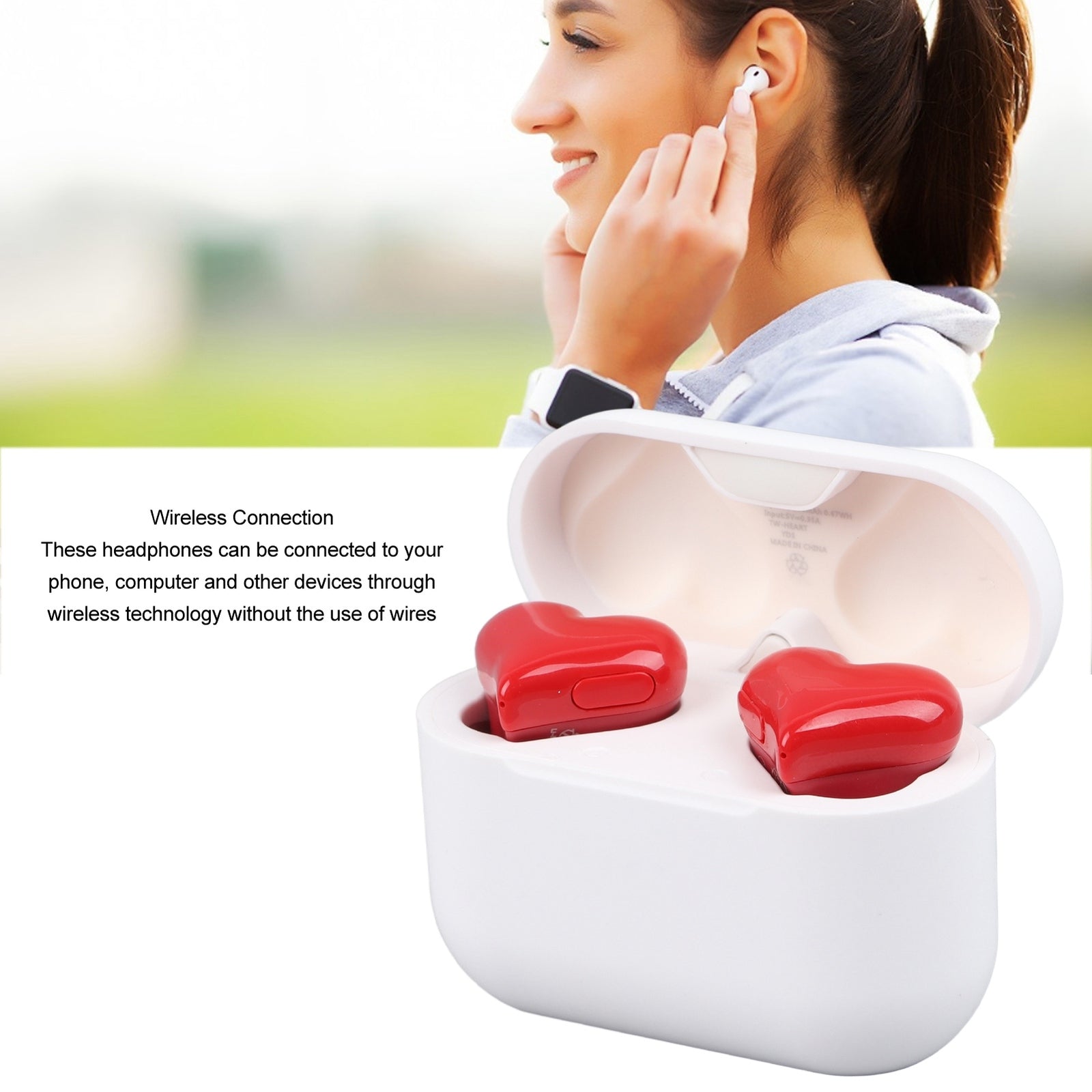 Wireless Earbuds Stylish Lightweight Noise Canceling Stereo Heart Shaped BT GHB