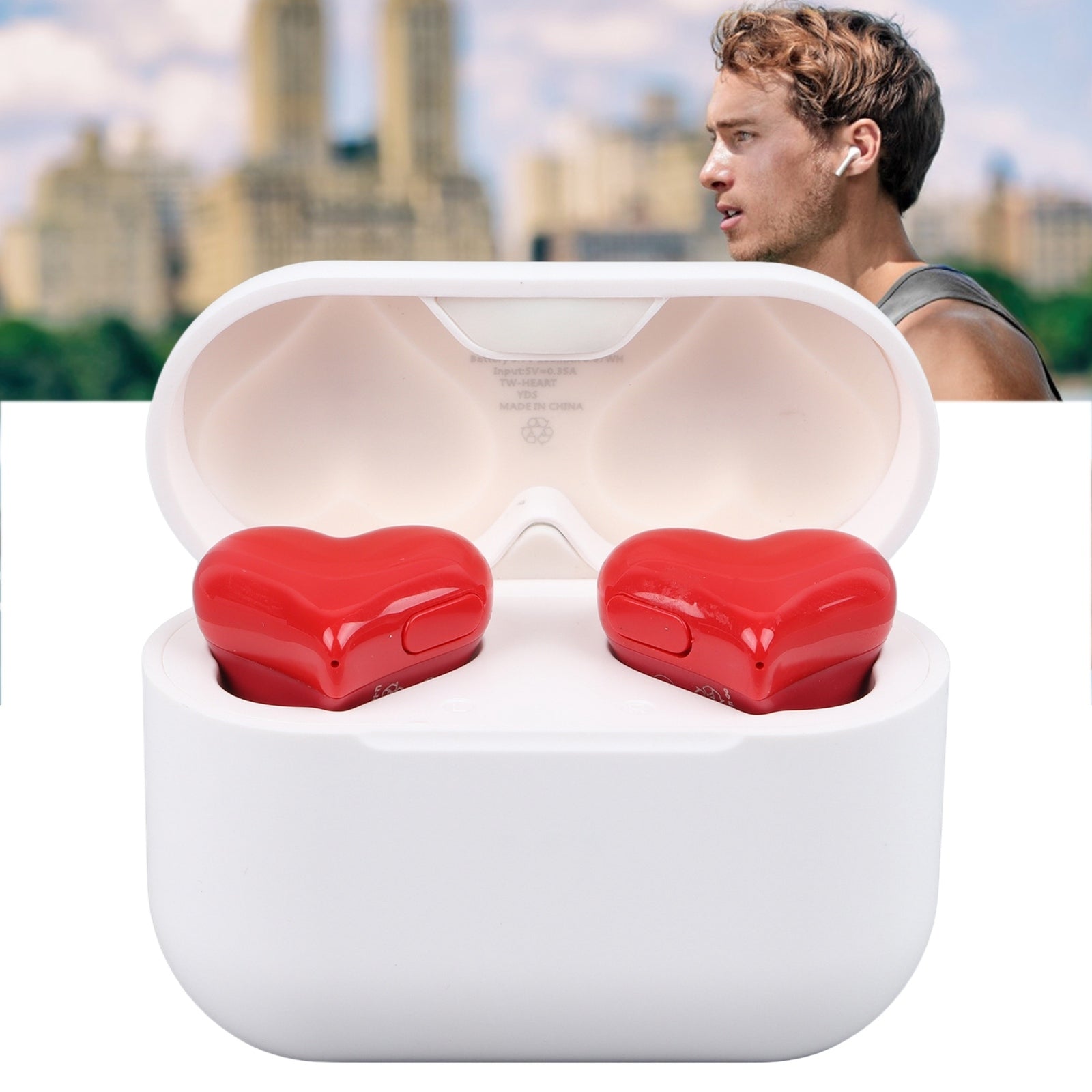 Wireless Earbuds Stylish Lightweight Noise Canceling Stereo Heart Shaped BT GHB