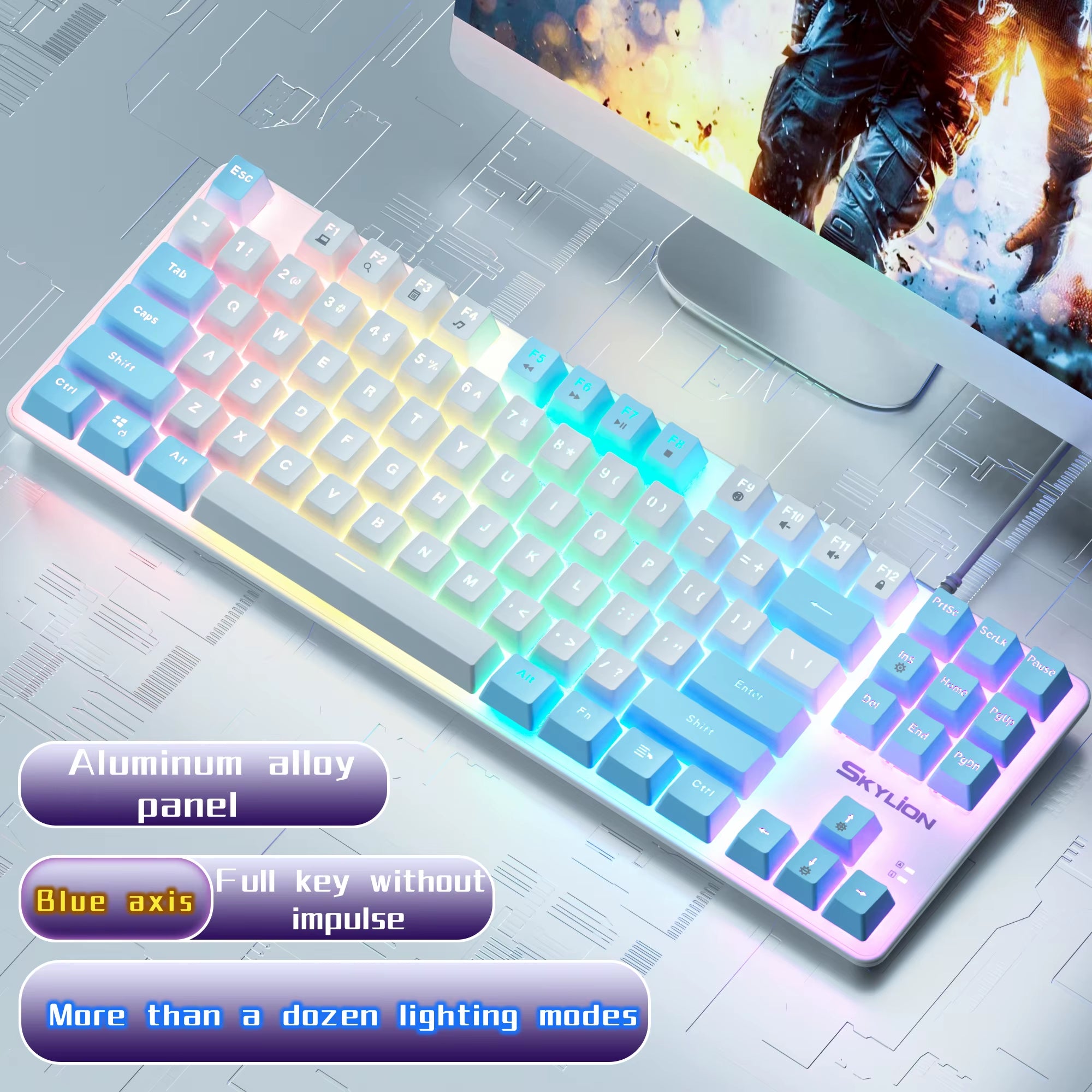 SKYLION H87 Wired Mechanical Keyboard 10 Kinds of Colorful Lighting Gaming and Office for Microsoft Windows and Apple IOS System