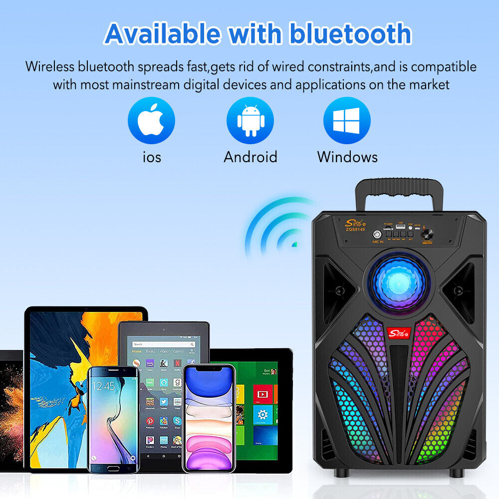 Wireless Portable Bluetooth Speaker Heavy Bass Sound System Party Subwoofer +Mic