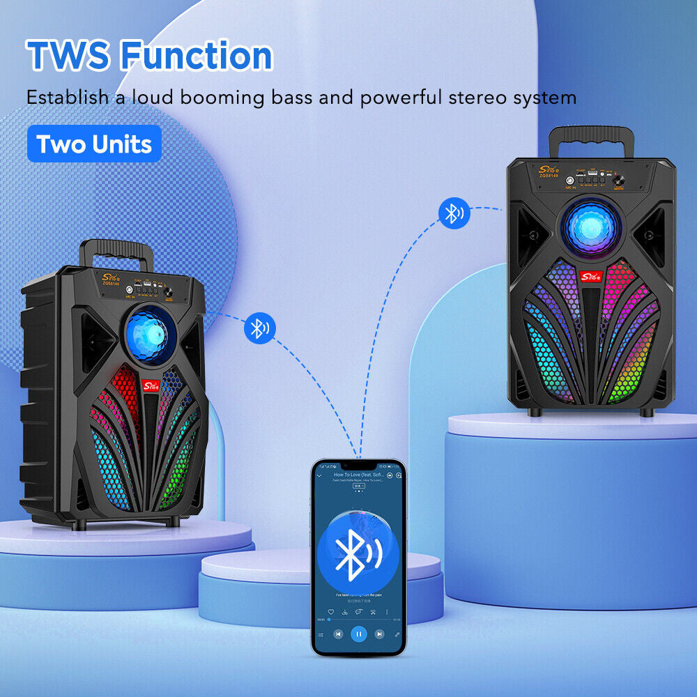 Wireless Portable Bluetooth Speaker Heavy Bass Sound System Party Subwoofer +Mic