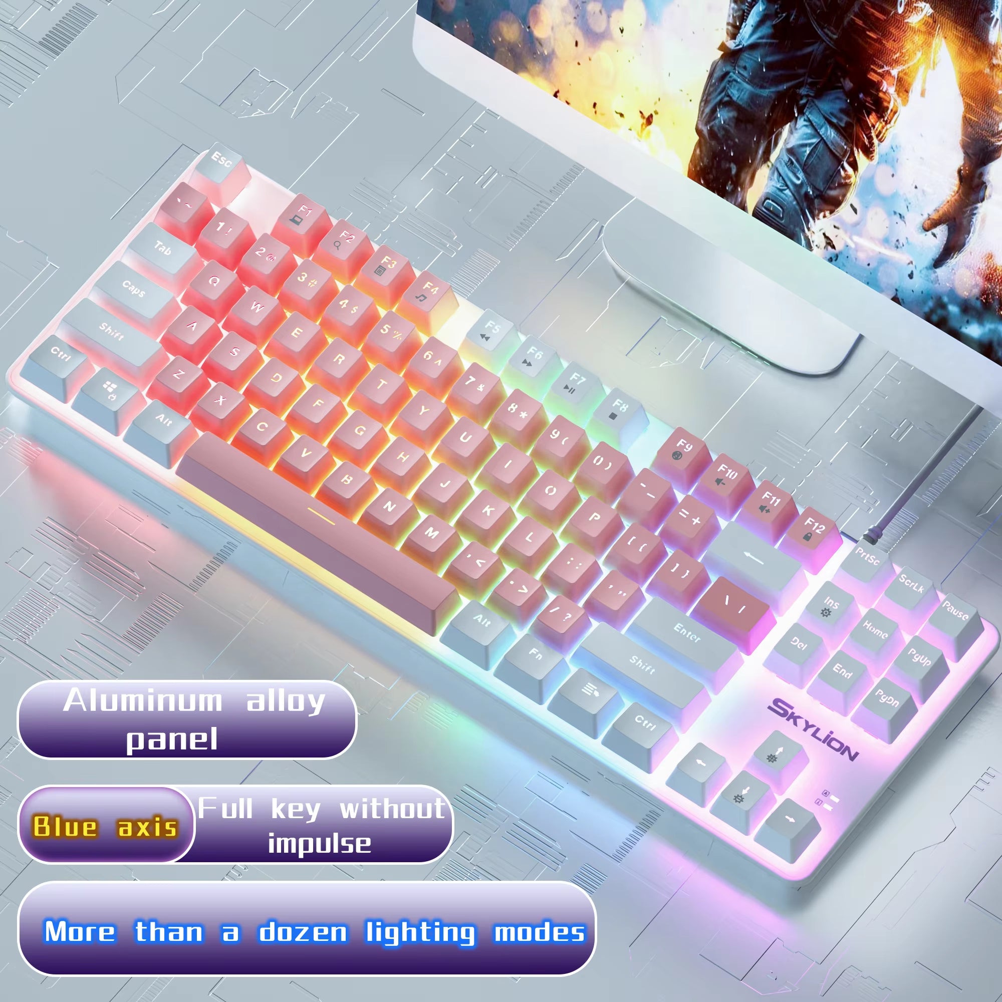 SKYLION H87 Wired Mechanical Keyboard 10 Kinds of Colorful Lighting Gaming and Office for Microsoft Windows and Apple IOS System