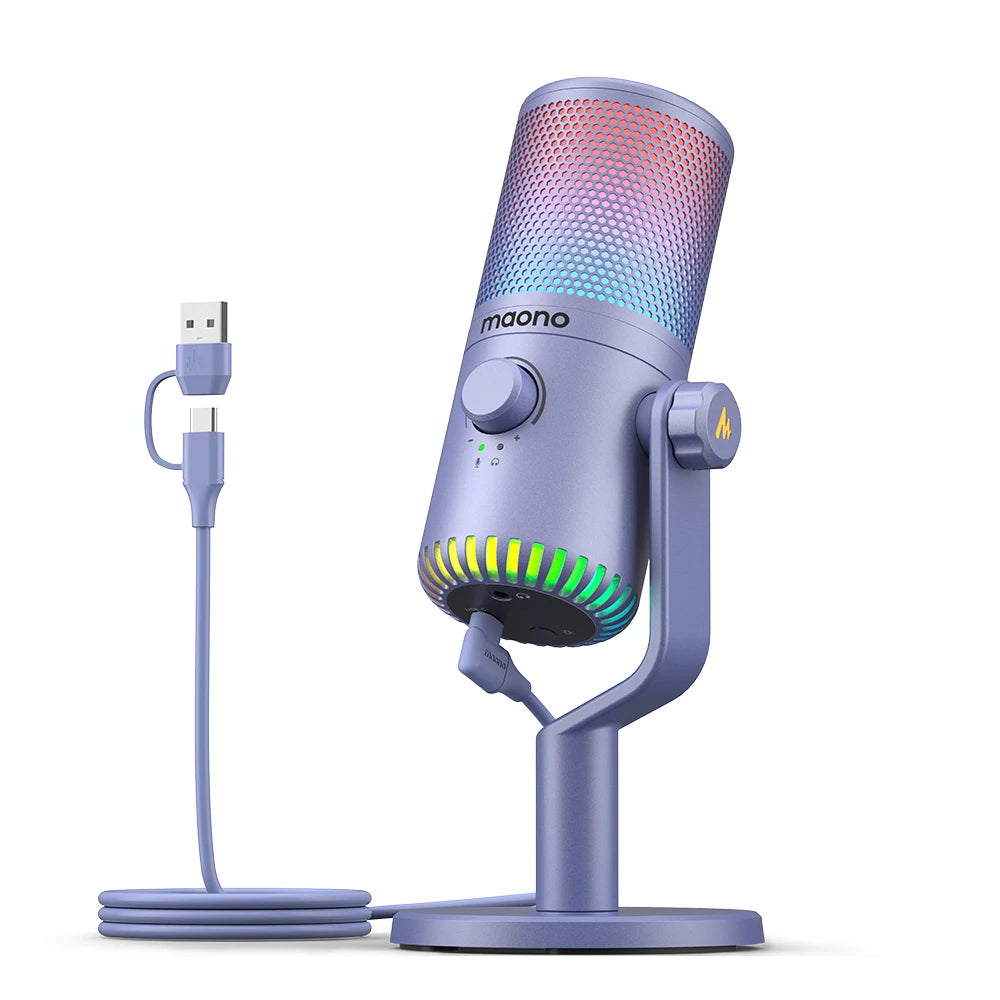 Maono DM30 RGB USB Microphone RGB Gaming Microphone Computer Mic USB Gaming Mic with Mic Gain and RGB Lighting for Pc,Phone