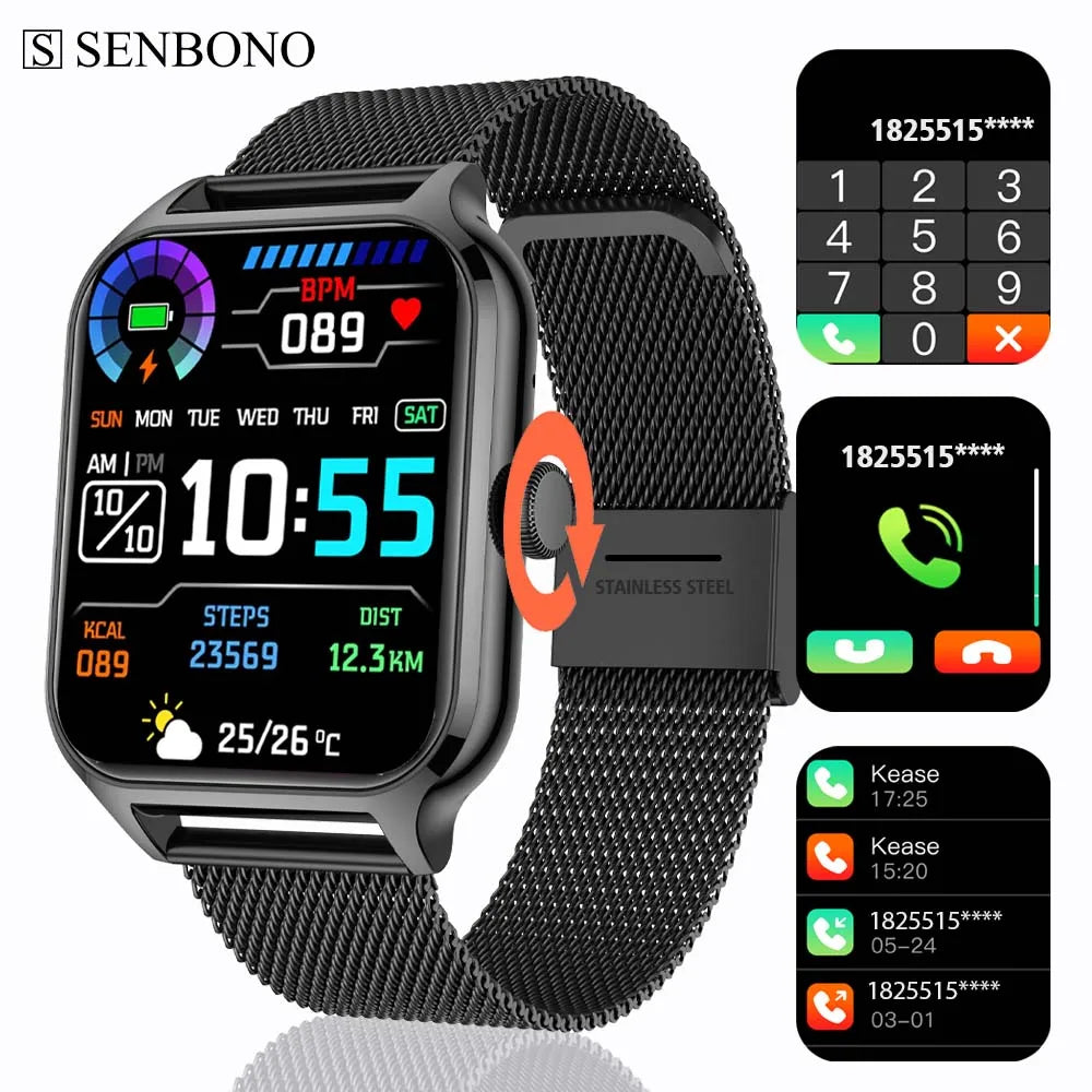 SENBONO New 1.91" Women Smartwatch Bluetooth Call Heart Rate Blood Oxygen Tracker Sport Smart Watch Women Men for IOS Androird