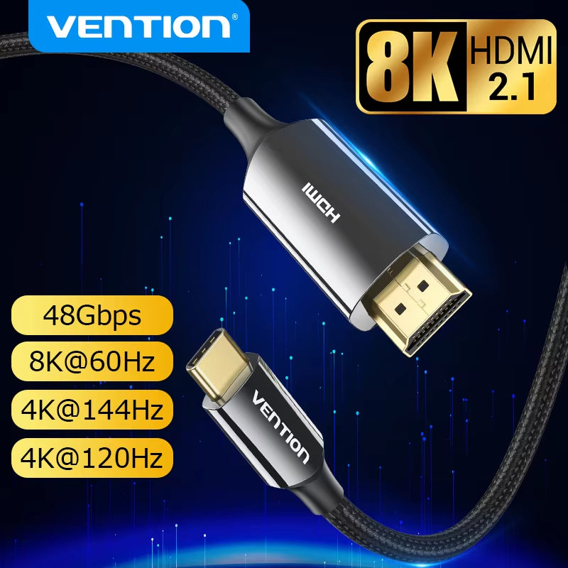 Vention USB C to HDMI Cable 8K Type C HDMI Thunderbolt 3 Adapter for Macbook Samsung Galaxy S10/S9 Huawei Honor Type C to HDMI