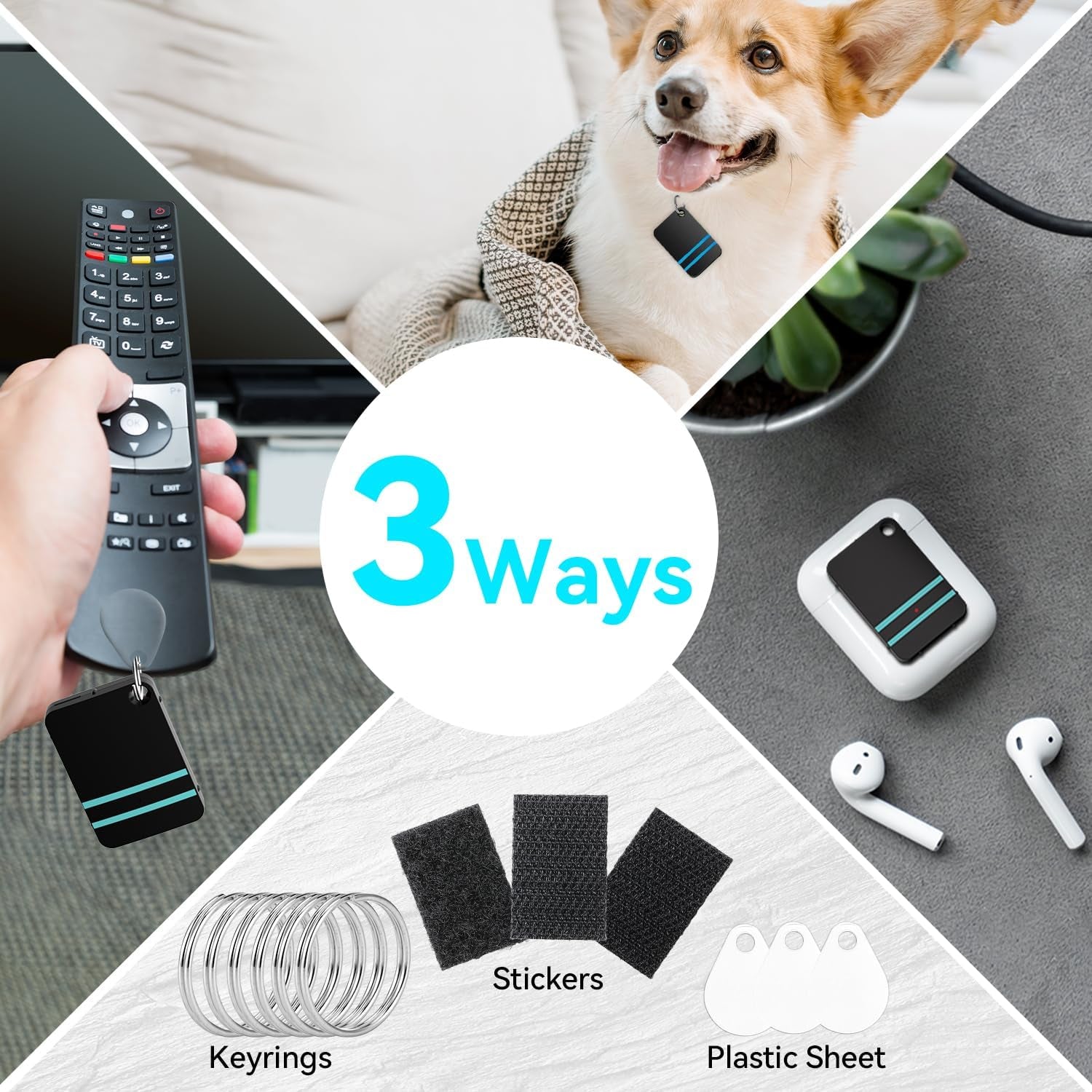 Key Finder Fob, Item Tracker Key Finders & Trackers with 85Db Noise Sound and 6 Receivers Wallet Finder and Item Locator for Finding Key Remote Wallet and Passport Batteries Included (Black)