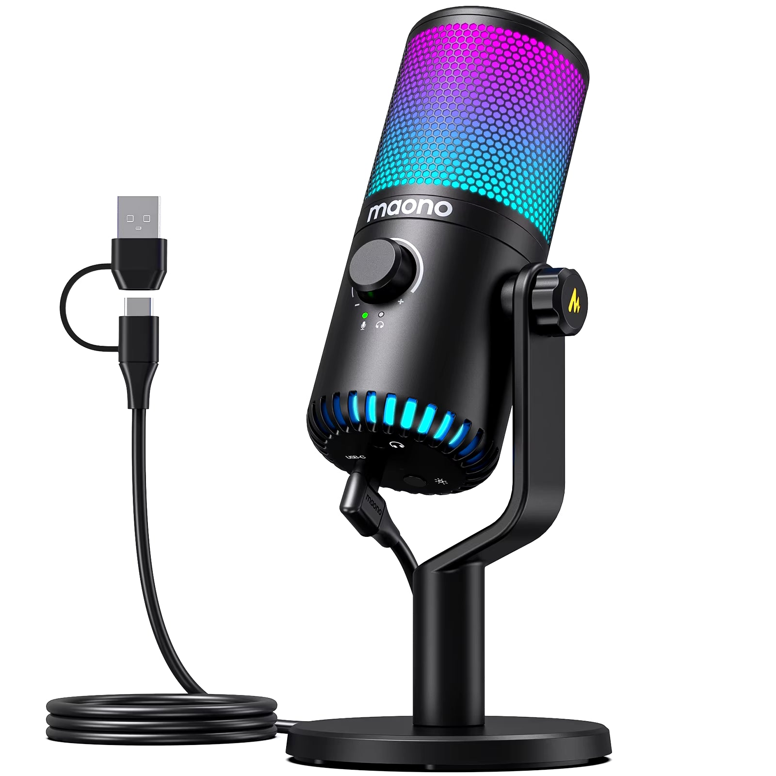 Maono DM30 RGB USB Microphone RGB Gaming Microphone Computer Mic USB Gaming Mic with Mic Gain and RGB Lighting for Pc,Phone