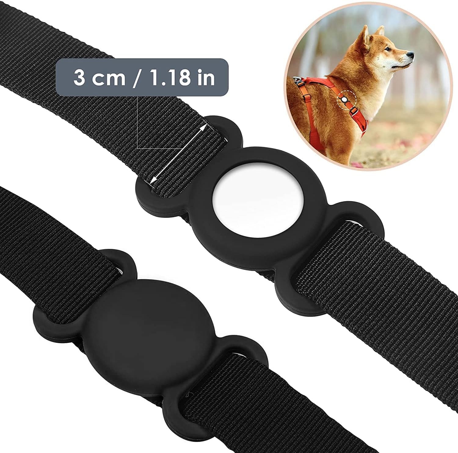 Airtag Dog Collar,Silicone Case for GPS Tracking Finder,Protective Cover Compatible with Apple Airtag,Safety and Anti-Lost,Dog Collar Cat Loop Holder Pet Accessories (Black-Black)