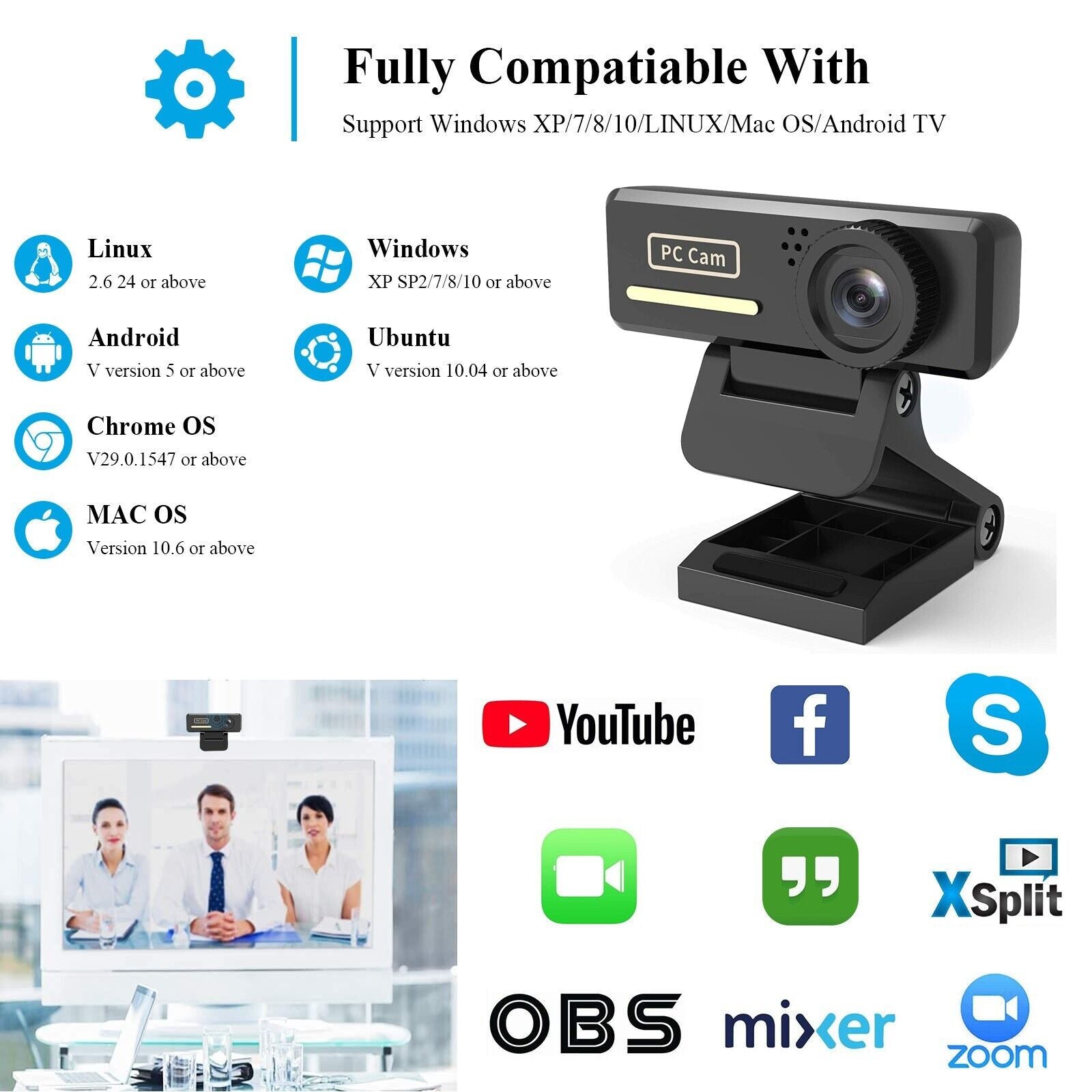 Full HD Webcam USB Autofocus Web Camera with Microphone for PC Laptop NEW UK
