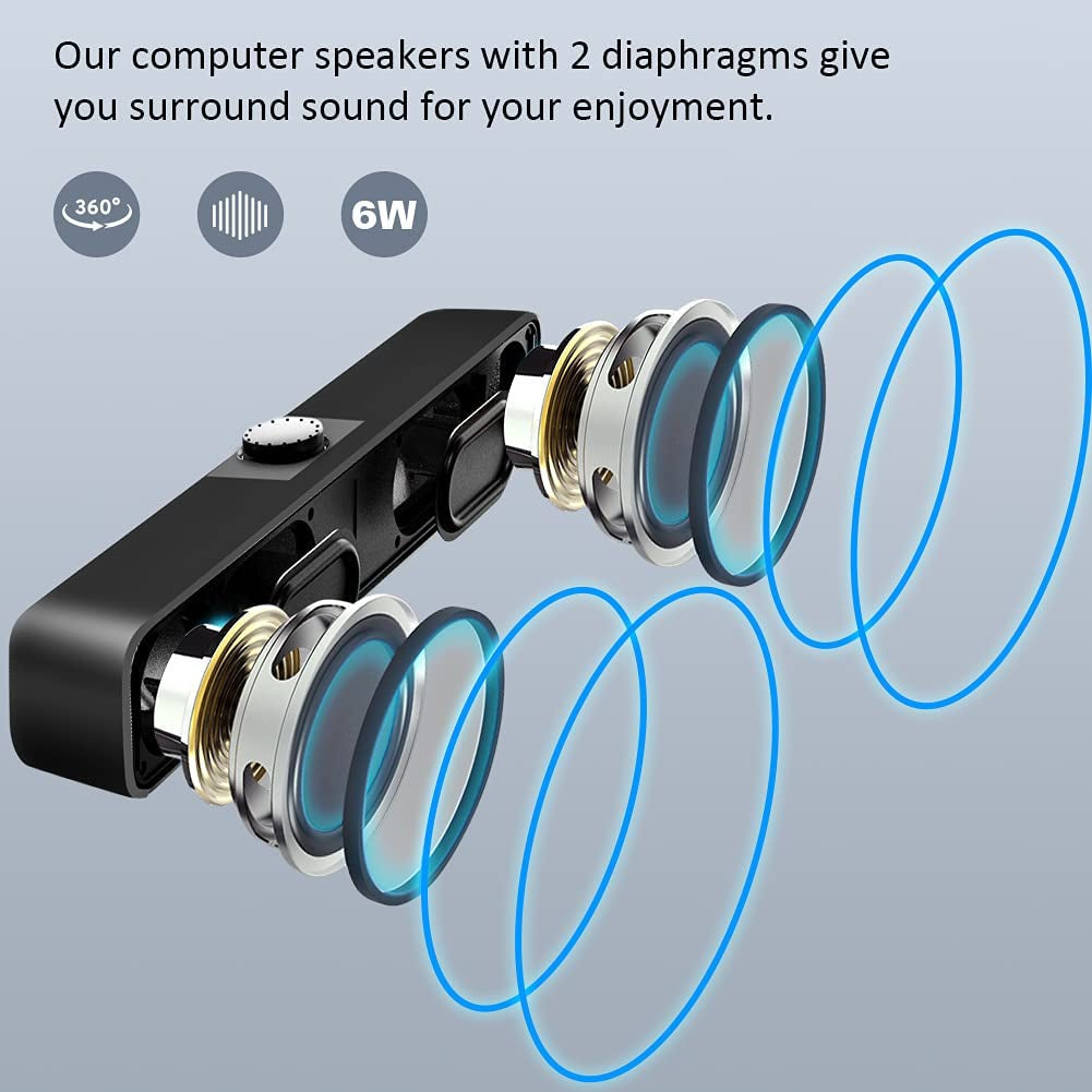 Computer Speakers for Desktop Monitors, PC Speakers, USB Powered 6W Stereo Sound