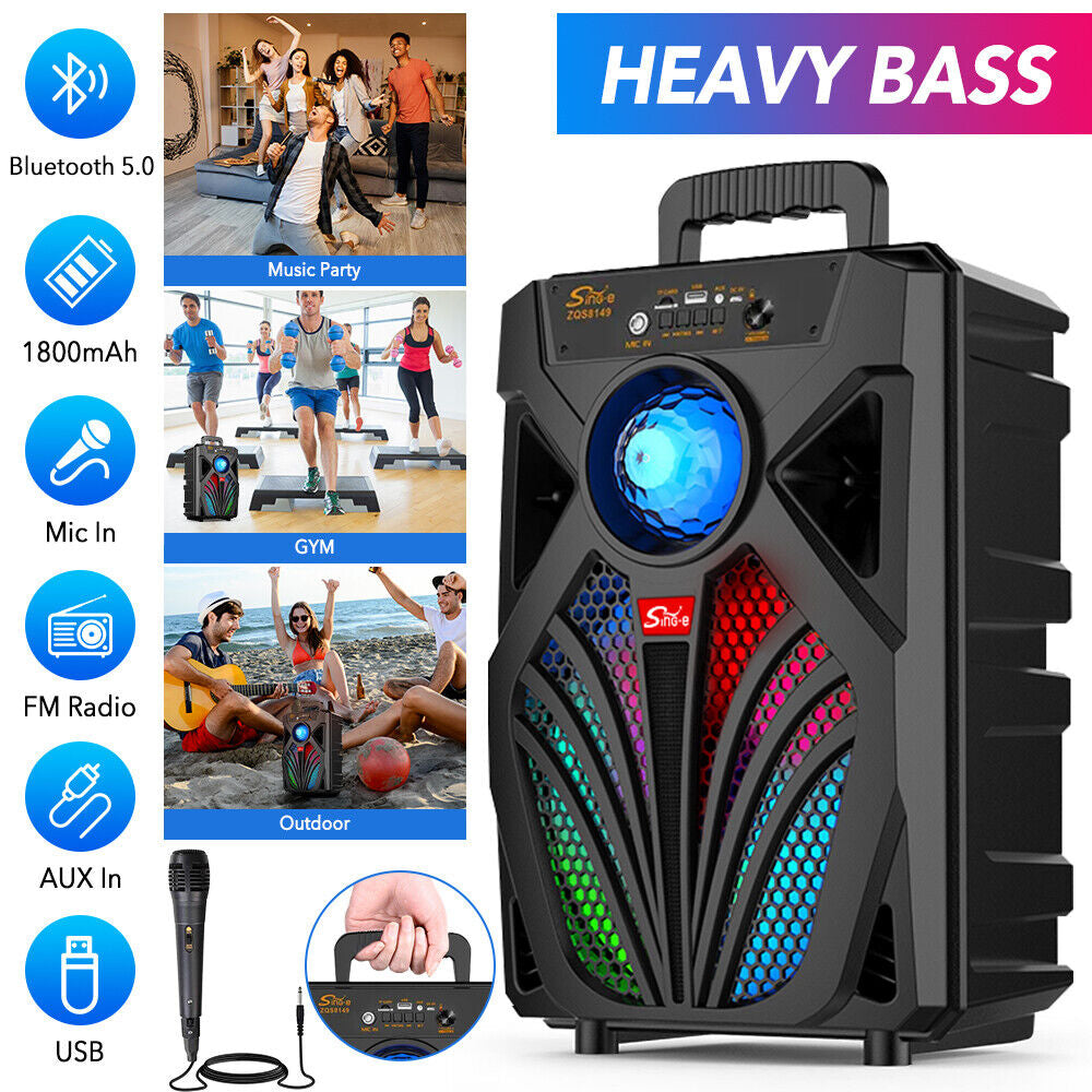 Wireless Portable Bluetooth Speaker Heavy Bass Sound System Party Subwoofer +Mic