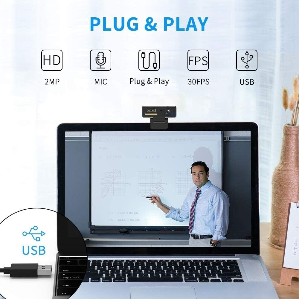 Full HD Webcam USB Autofocus Web Camera with Microphone for PC Laptop NEW UK