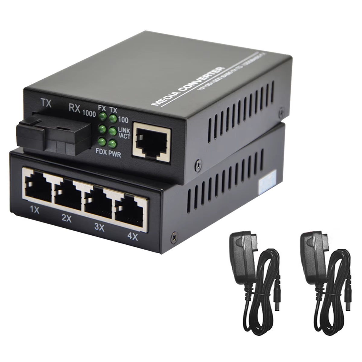 10/100/1000Mbps 1Port and 4Ports Ethernet to Fiber Optic Media Converter Single Mode 4 RJ45 and 1 SC Fiber Port