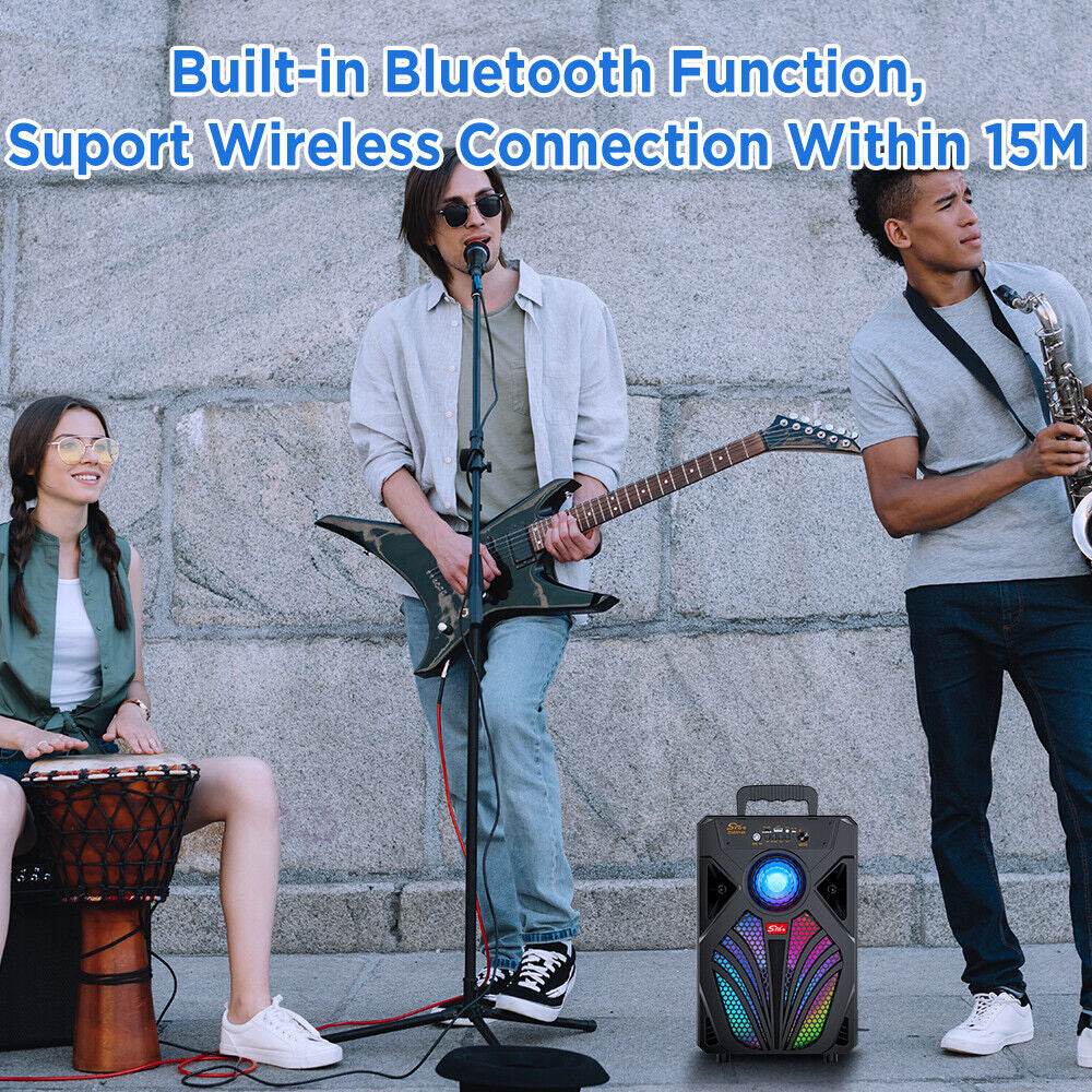 Wireless Portable Bluetooth Speaker Heavy Bass Sound System Party Subwoofer +Mic