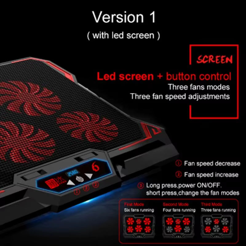 Laptop Stand with Led Screen with Six Fans and Two USB Ports 17 Inch Gaming Laptop 2600RPM Controlled Speed Computer Cooler