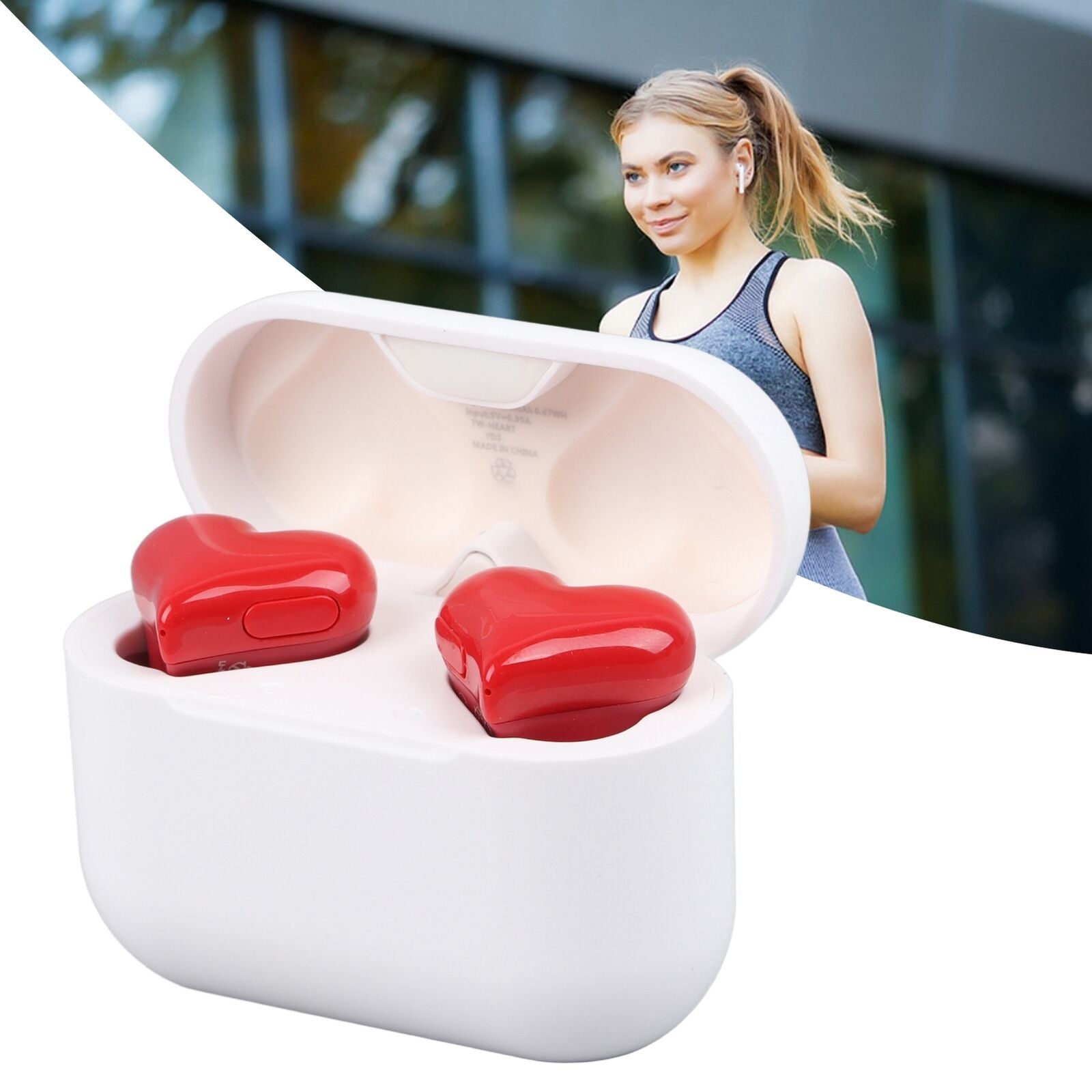 Wireless Earbuds Stylish Lightweight Noise Canceling Stereo Heart Shaped BT GHB
