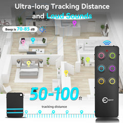 Key Finder Fob, Item Tracker Key Finders & Trackers with 85Db Noise Sound and 6 Receivers Wallet Finder and Item Locator for Finding Key Remote Wallet and Passport Batteries Included (Black)