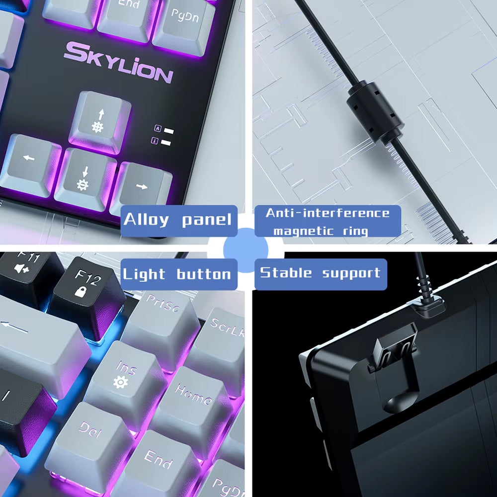 SKYLION H87 Wired Mechanical Keyboard 10 Kinds of Colorful Lighting Gaming and Office for Microsoft Windows and Apple IOS System