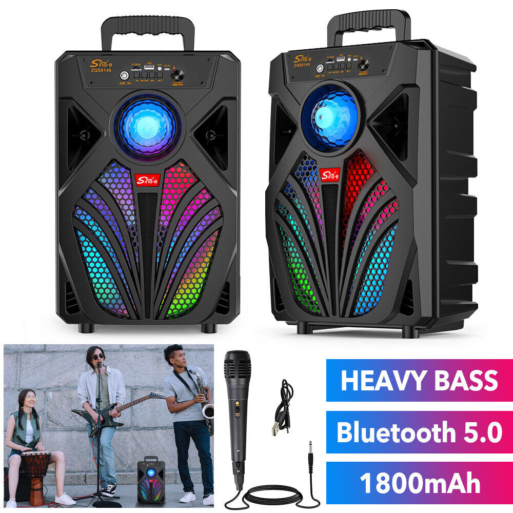 Wireless Portable Bluetooth Speaker Heavy Bass Sound System Party Subwoofer +Mic