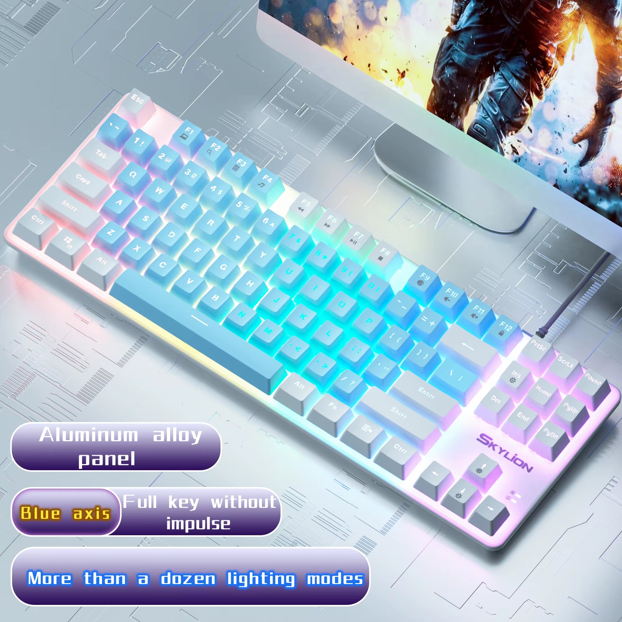SKYLION H87 Wired Mechanical Keyboard 10 Kinds of Colorful Lighting Gaming and Office for Microsoft Windows and Apple IOS System