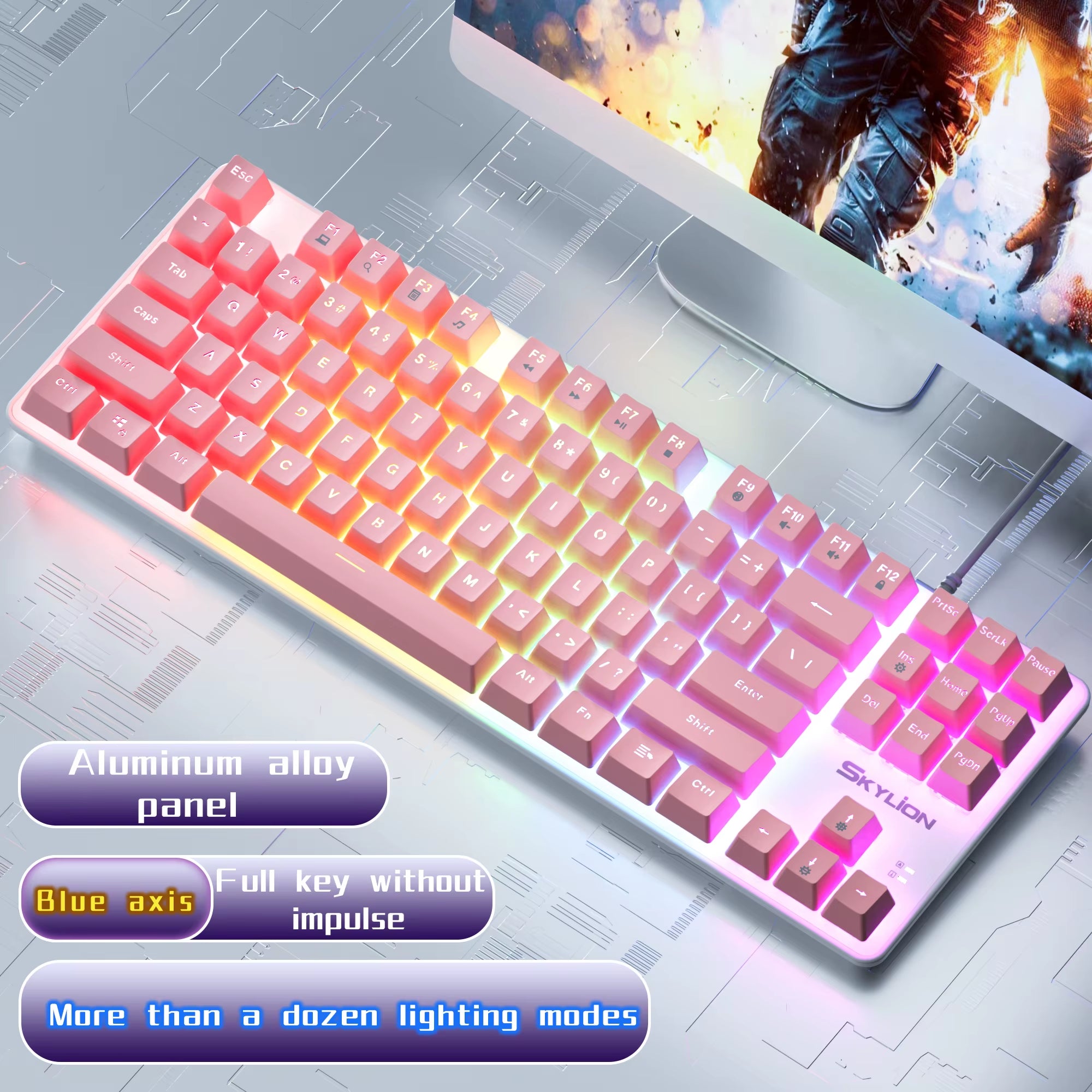 SKYLION H87 Wired Mechanical Keyboard 10 Kinds of Colorful Lighting Gaming and Office for Microsoft Windows and Apple IOS System